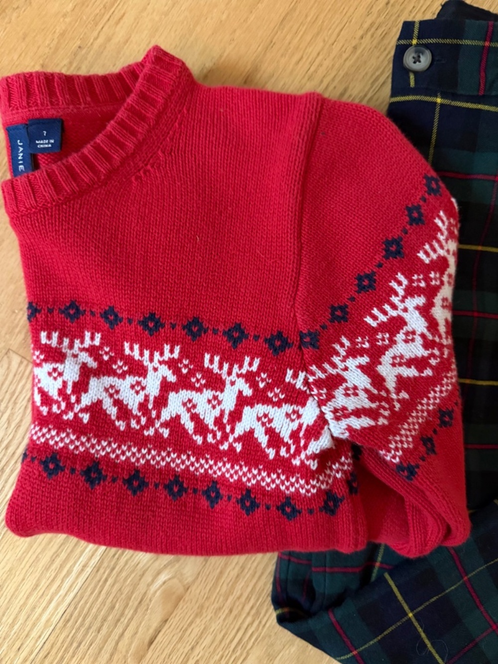 Janie and Jack Boys Size 7 seasonal outfit red sweater with classic plaid pants - Picture 3 of 4